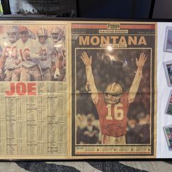 Vintage Joe, Montana Sports Memorabilia Newspaper With Pro Bowl Cards In All Pro
