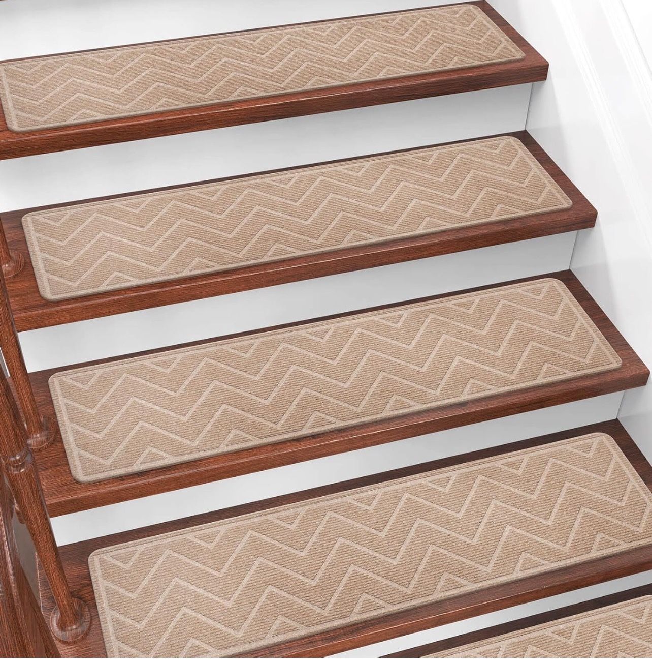 DK177 Stair Treads for Wooden Steps, 15 Pack 8"x30" Non-Slip Indoor Carpet Stair Treads with Reusable Polyester TPE Backing for Kids Elders and Pets (