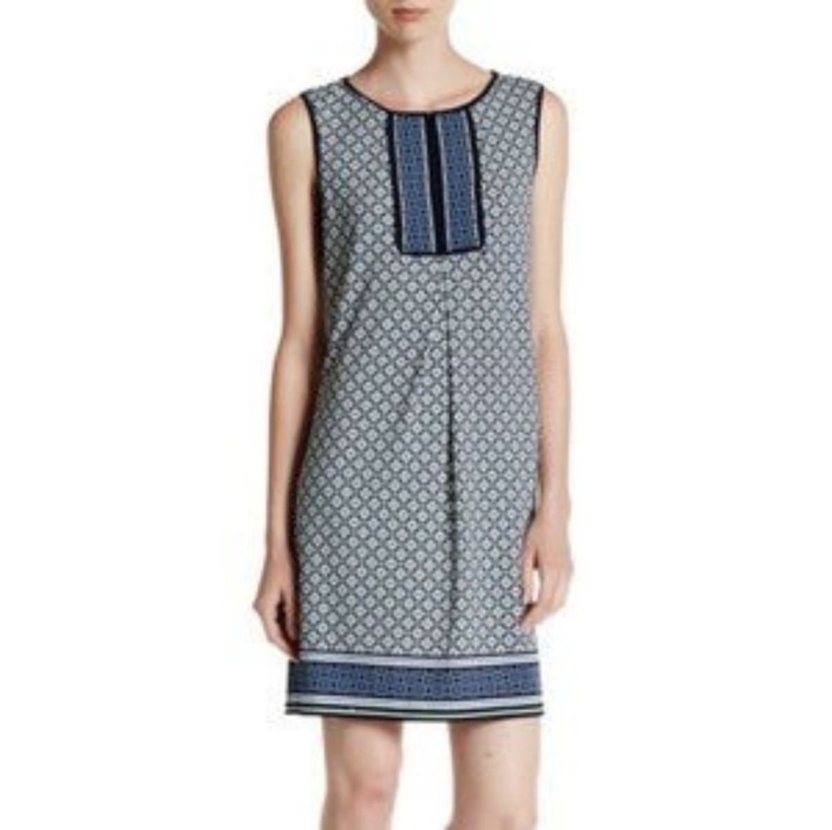 Max Studio Blue & White Geometric Print Dress - Size Medium