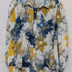 SHEIN Abstract Marble Swirl Print Sleeveless Button Down Top - Size Medium