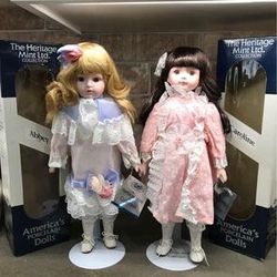 2 New Vintage America’s Porcelain Dolls from the Limited Hallmark Heritage Mint Ltd. New $20 