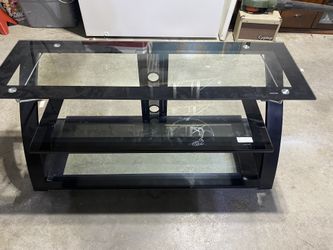 Heavy Glass T.V Table Three Shelves Left To Right 4ft Front To Back 20in Top To Bottom 2ft
