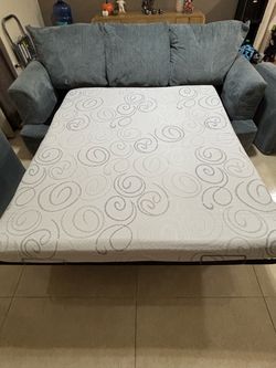 Blue Fabric Sleeper Sofa with Pull-Out Bed