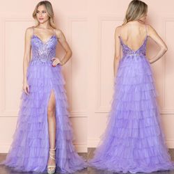 New With Tags Ruffle & Sequin Long Formal Dress & Prom Dress $259