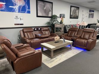 2PC Brown Leather Sofa & Loveseat w/ FREE Recliner