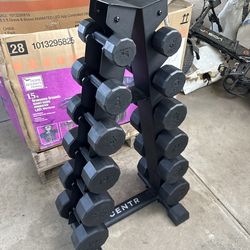 Centr 12-sided 5-30 lb. Rubber Dumbbell Set with Rack (New) open box