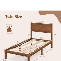 Walnut Wood Twin Bed Frame