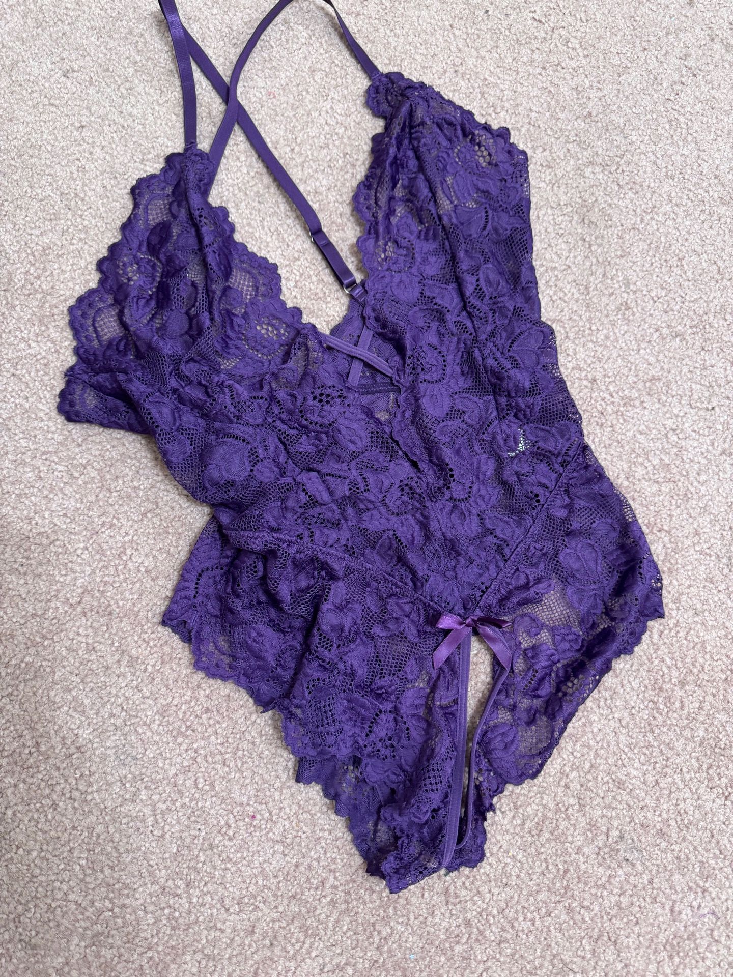  New Xl Purple Lace Stretchy Bodysuit Lingerie 