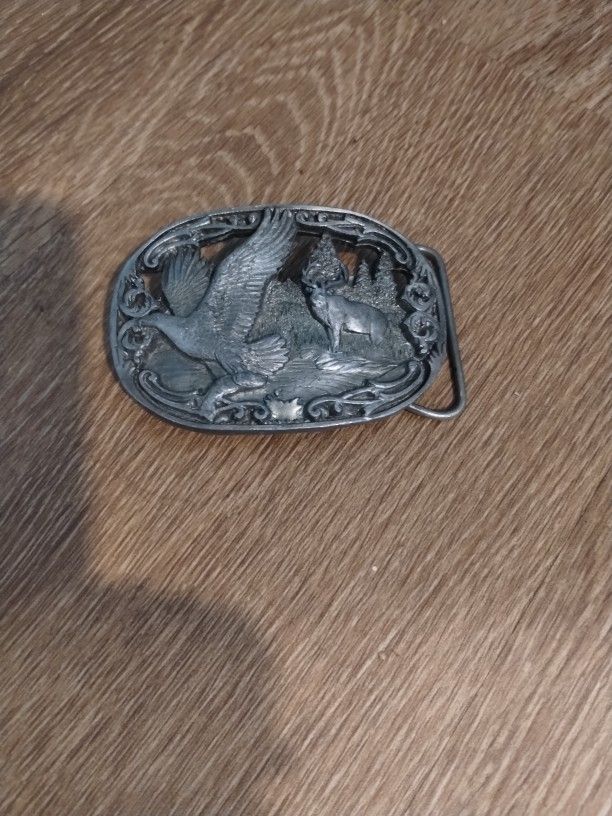 C&J Eagle & Deer Pewter Metal Belt Buckle Antique Rare Vintage 1990
