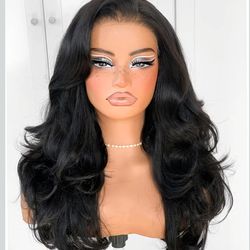 Voluminous Feather Layered Hair Flip Out Preplucked Precision-Precut-cut Ready-to-Go Glueless 13x6 HD Synthetic Lace Front Wig Natural Black Wig