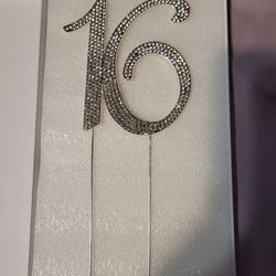 Silver 16 Cake Topper
