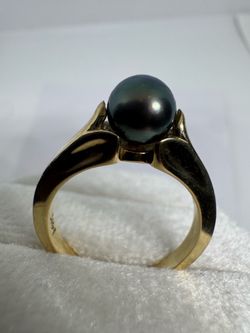 Vintage 585 14K Solid Yellow Gold Black Pearl Ring Size 6.5 | 4.6g