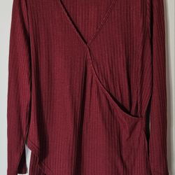 1X [ 14 -16 ] womans Bloomchic Solid Crisscross Rib Knit Long Tee Rust 
