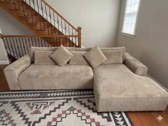 Mid-Century Modern Camel/ Tan Corduroy Sectional Sofa – Excellent Condition