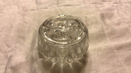 Princess House Lead Crystal Trinket Box w/ Etched Floral Design Star Burst