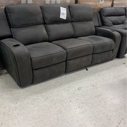 Gray Fabric Power Recliner Sofa