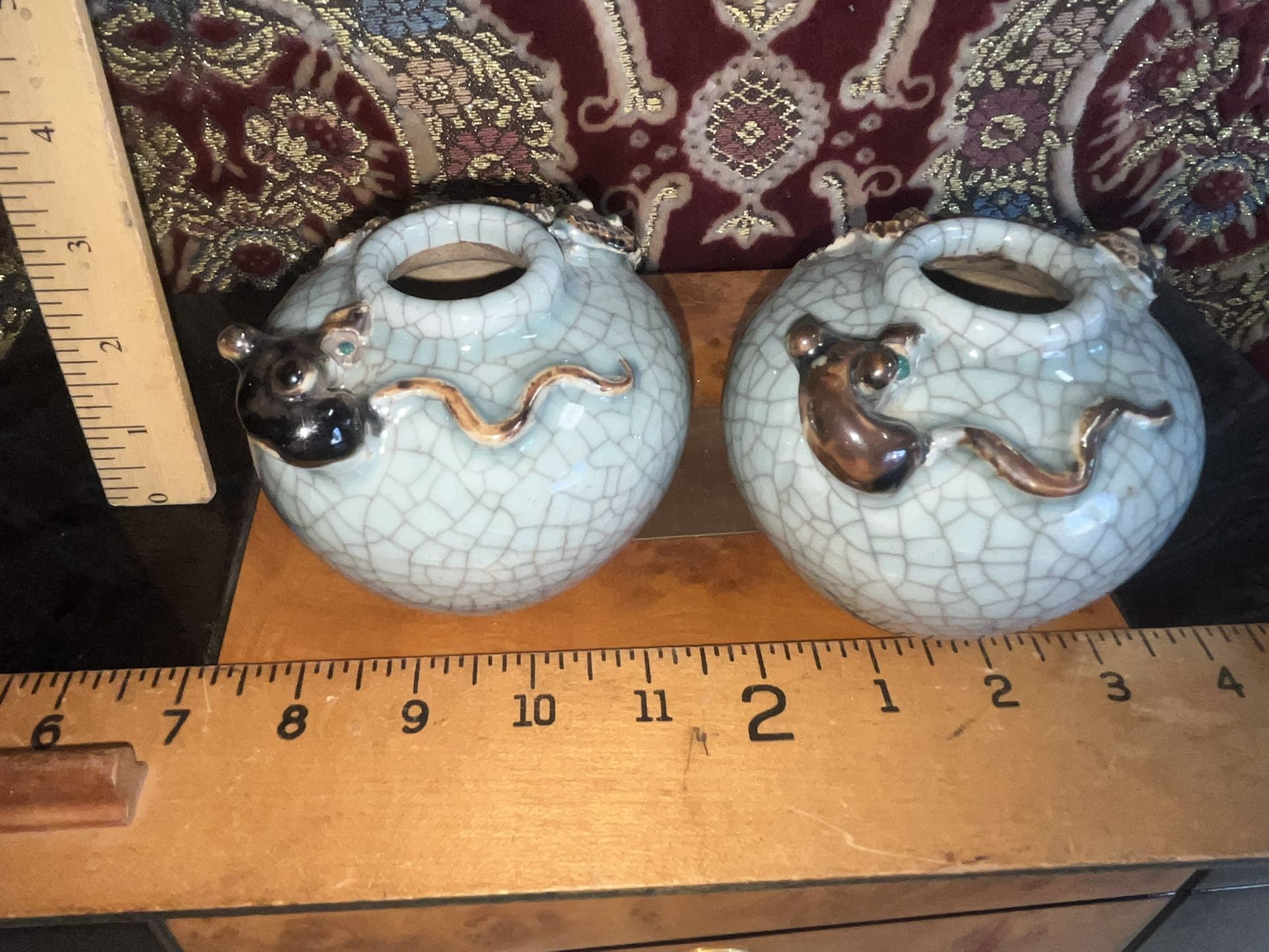 Pair Of Vintage Chinese Celadon Crackleware Jars