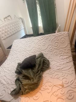 White Quilted Mattress with Scroll Pattern & King bed frame