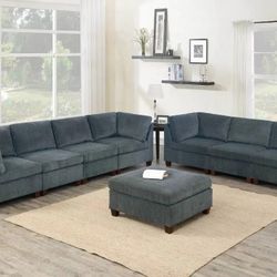 Brand New Grey Super Plush Chenille Modular Sofa & Loveseat w Ottoman 
