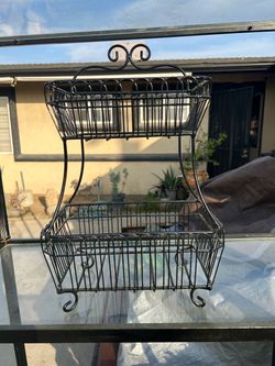 2-Tier Black Wire Metal Basket Stand