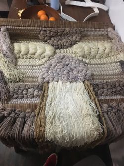Authentic Vintage 1970s–80s Woven Wall Hanging Handmade Boho Fiber Art