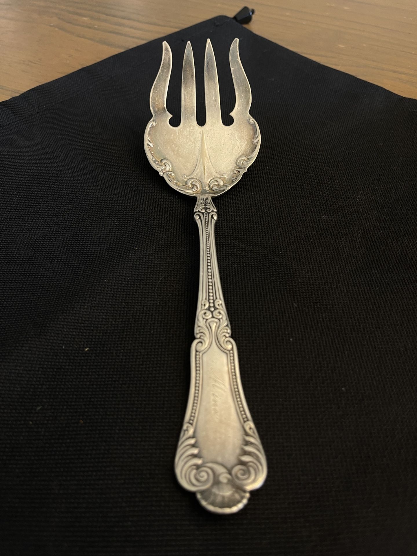 Antique Meat Serving Fork 1847 Rogers Bros A1 LOTUS Vintage Silverplate
