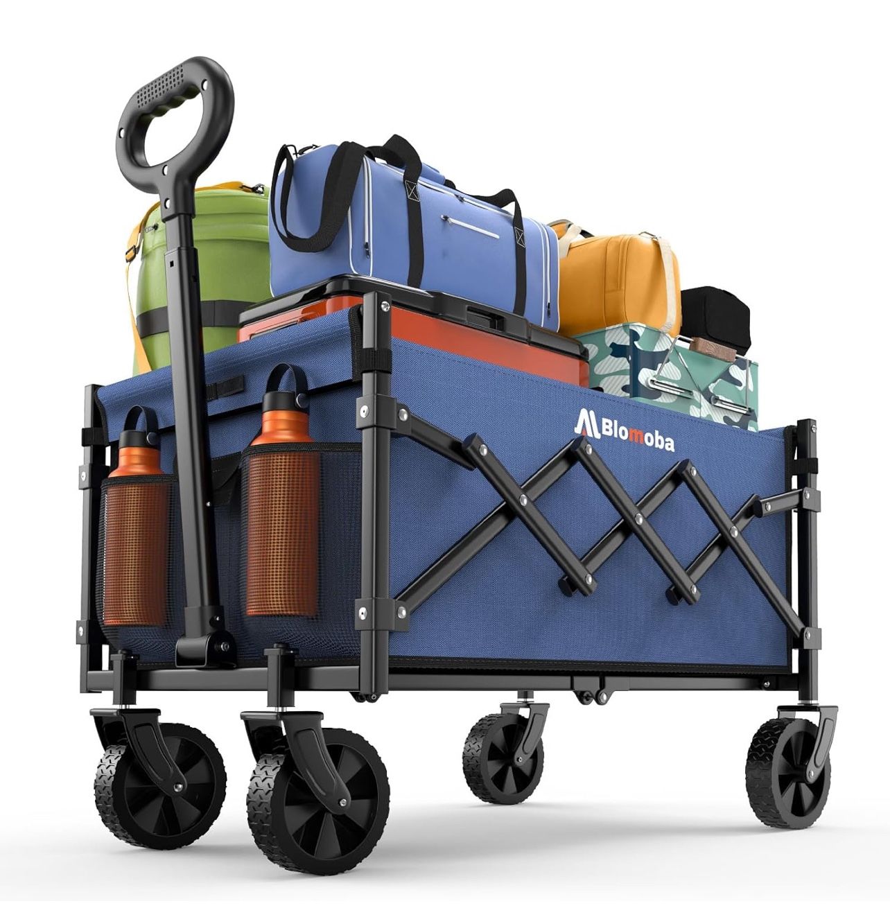 Collapsible Wagon with Wheels, 220 lbs Wagons Carts Foldable, Blue