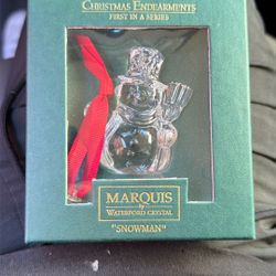 Snowman Ornament Crystal Glass w/Red Tassel Marquis Waterford Handcut in Germany