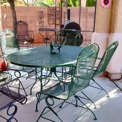 Large Green Metal Patio Furniture 6 Chairs Perfect 