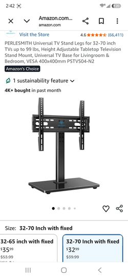 PERLESMITH Universal TV Stand Legs for 32-70 inch TVs up to 99 lbs, Height Adjustable Tabletop Television Stand Mount, Universal TV Base for Livingroo