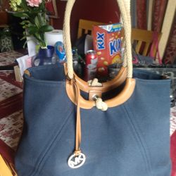 Michael Kors Isla Ring Canvas Shoulder Tote Bag Admiral Blue