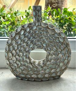 Large Abalone Shell Coastal Decorative Vase 20.5” Statement Piece