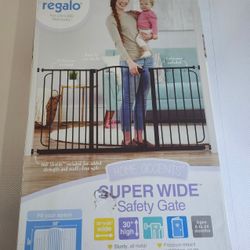 Regalo Home Accents Super Wide Safety Gate, an adjustable metal gate designed to fit openings between 29 and 58 inches wide