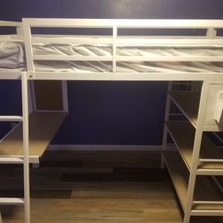 Colefax Avenue white twin loft bed with desk and bookcase