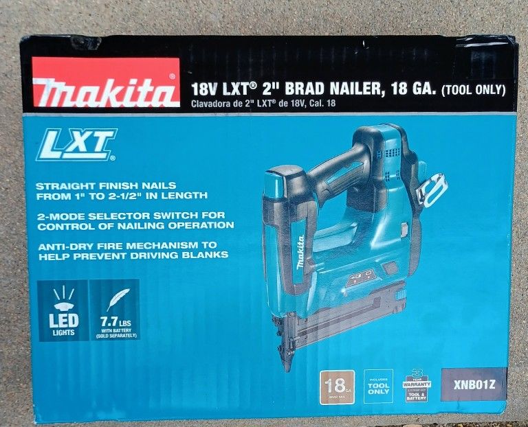 NEW Makita 18V LXT 18Gauge 2" Brad Nailer(NEW)(#XNB01Z)