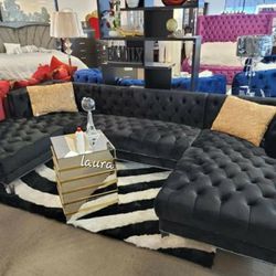 
♧ASK DISCOUNT COUPOn⭐PICK UP/DELIVERY sofa loveseat living room set sleeper couch recliner =prada Black Velvet Double Chaise Sectional 