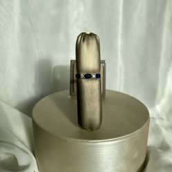 Saphire And Diamond 14k White Gold Anniversary Ring