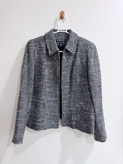Jones New York Gray Tweed Zip-Front Blazer(Size:12)