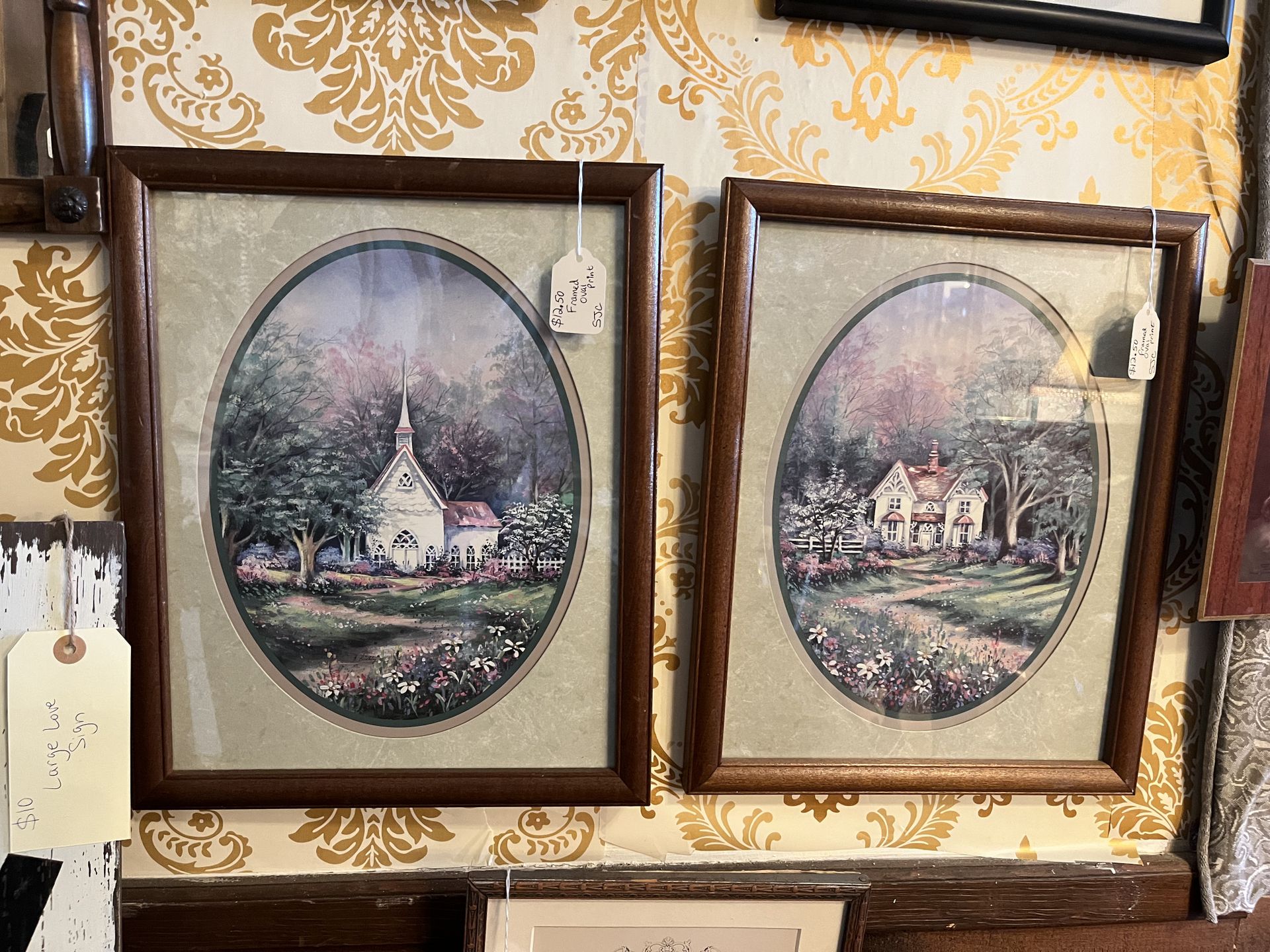 Pair of framed oval church art prints by F.Buckley
