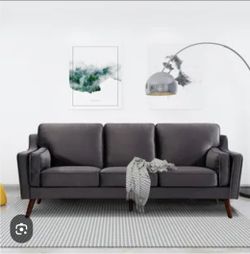 Velvet 3-Seater Sofa with High Back Cushions