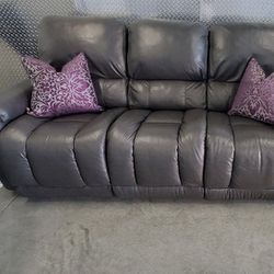 Gray Leather Recliner Sofa