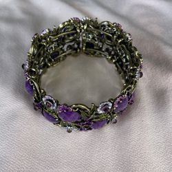Purple Jewel And Flower Cuff Bracelet 