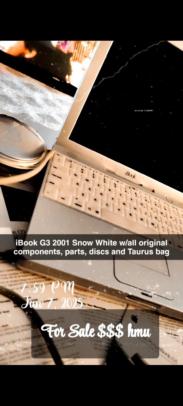 Vintage Apple iBook G3 (Model M649) Fully Functional w/orig cords, pamphlets, discs and Taurus Bag