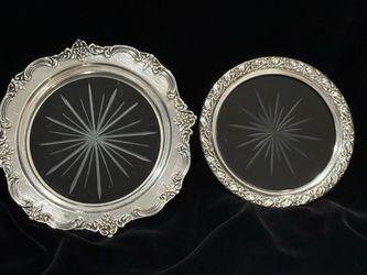Vintage Silver Plate Small Trays with Glass insert Qty 2