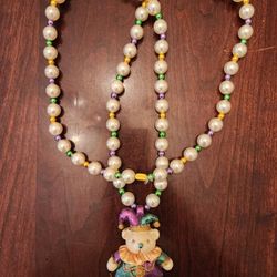 Vintage Mardi Gras Bear Beaded Necklace, New Orleans