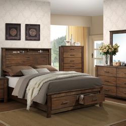 Brand New Rustic Brown Queen Storage Bedframe
