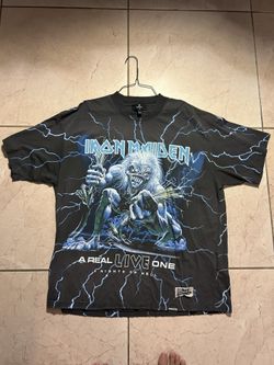 ☠️ 😵 Iron Maiden " 9 Nights of Hell " Charcoal Grey/ Electric Blue VNDS Sz XL 🔥 🔥 