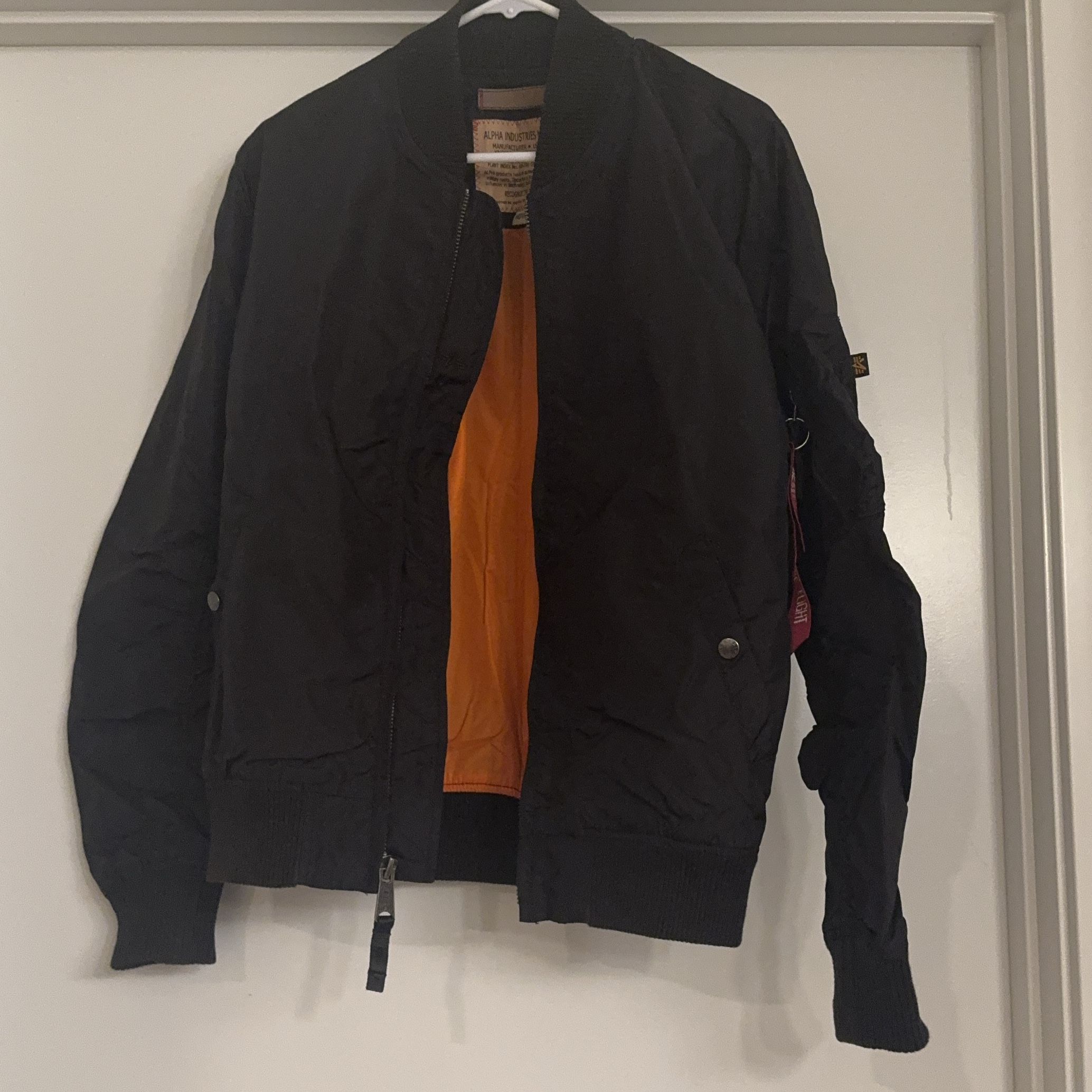 Black Bomber Jacket with Orange Interior