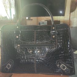 Large Black Faux Crocodile Handbag Labtop & Slip In Holder with Dual Handles