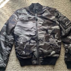 Alpha Industries gray & black camouflage bomber jacket small